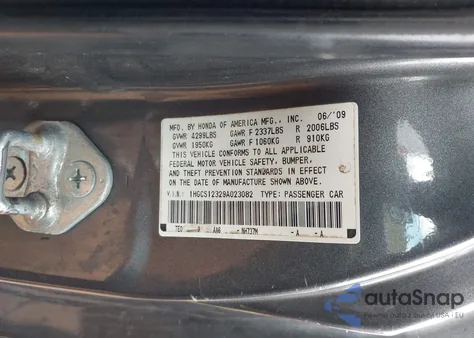 2009 Honda Accord 2.4 Lx-S from USA, damaged, VIN 1HGCS12329A023082